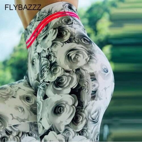 Women New White Rose Print Seamless Leggings High Waisted Women Sports Leggings Fitness Feminina Yoga Pants Girl Sport Leggings