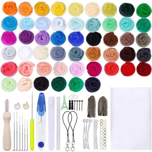 LMDZ 50 Colors Wool Felt Craft Kit Needle Felting Tools Soft Roving Wool DIY Handmade Spinning Craft Needlework Accessories