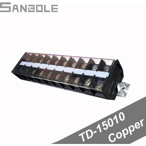 Copper TD-15010 Combine Type Connection Terminal blocks Dual Row with plastic cover screws DIN rail mounted 150A/10 Positions