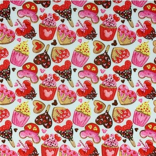 Cute love cookies Polyester cotton Fabric for Girl Clothes Bedding Hometextile Curtain Cushion Cover DIY Needlework Material