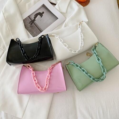 Fashion Women Patent Chain Shoulder Crossbody Bag Casual Ladies Solid Color Underarm Bags Small PU Leather Messenger Handbags