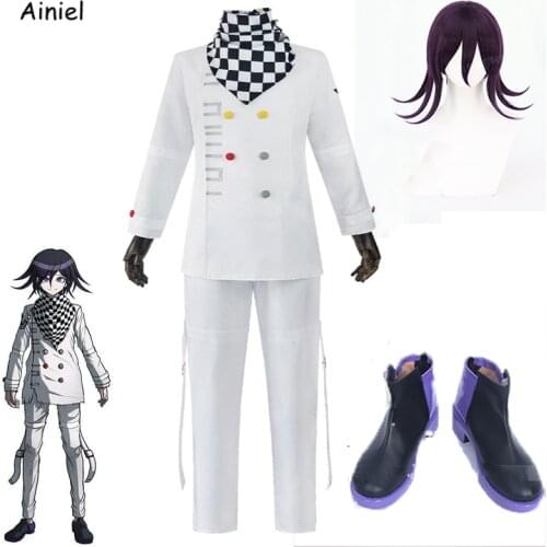 Men Game Danganronpa V3 Costume Oma Kokichi Cosplay Cape Cloak Killing Harmony Top Coat Jackets Pants Shoes Wigs Halloween Party