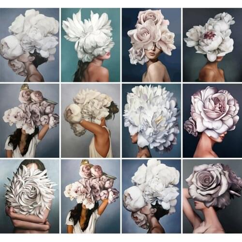 AZQSD Pictures By Numbers Girl Flower Canvas Art Painting By Numbers Portrait Wall Decorations Living Room Acrylic Paint