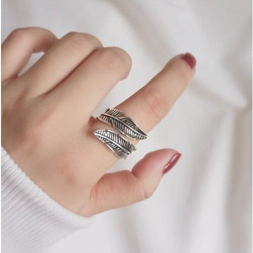 New Trendy Personality Punk Feather Rings For Women Lady Resizable Size Rings Party Jewelry Charm Gifts 2021