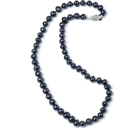7-8 mm Pure Black Near Spherical freshwater Customization 7-8 MM Pure Natural Chain Type Necklace