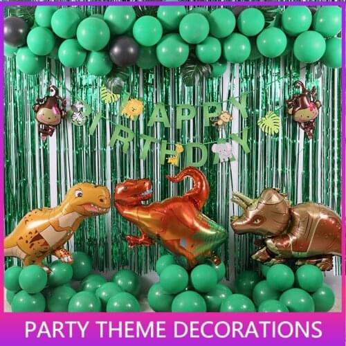 Roar Dinosaur Party Balloon Bunting Garland Wild One 1st Boy Birthday Party Decor Cake Toppers Palm Leaves Jungle Dino Party