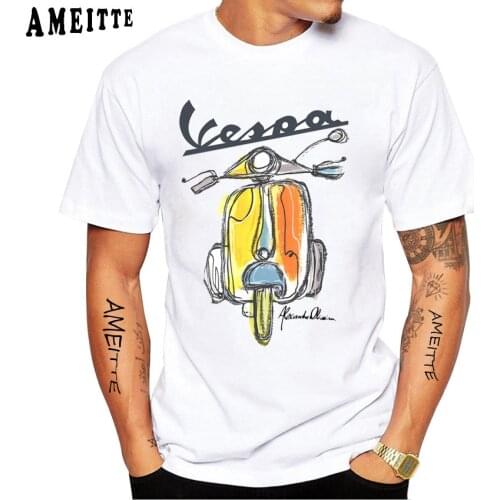 Sport Vintage Classic Vespa Scooter Italia Art T-Shirt New Summer Men Short Sleeve Hip Hop Boy Casual White Tops Cool Tees
