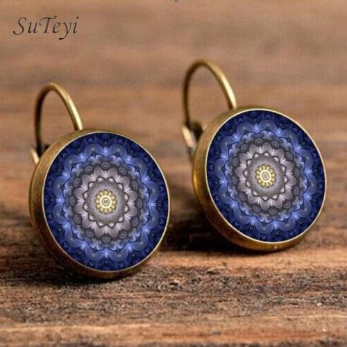 SUTEYI Charms Mandala Crystal Earrings Jewellery Henna Yoga Glass Art Picture Earring Om Symbol Buddhism Zen Earrings For Women