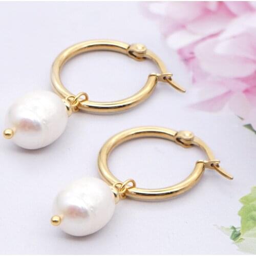 Light Luxury Natural Freshwater Pearl Hoop Earrings Custom Gold Plated Big Circle Pendant Earring Women Girl Gift Accessories