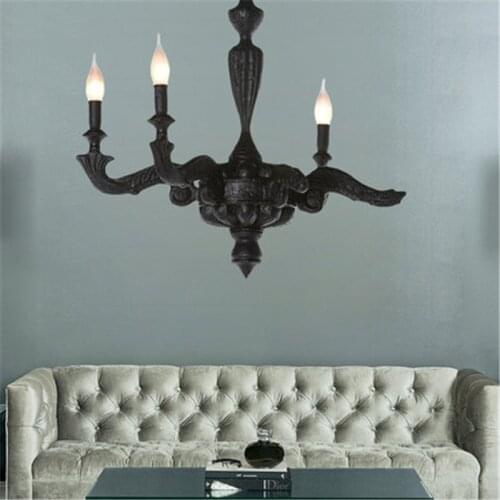 Post-modern Design Led Black Resin Chandeliers Nordic Living Room Led Chandelier Lighting Vintage LOFT Home Decor Hanging Lamp