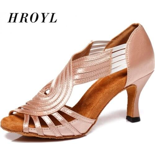 New HROYL Latin dance shoes For Women Girls sandal Ladies Ballroom Tango Samba Pole High Heels Dance Shoes Sexy 6/7.5/8.5/10cm