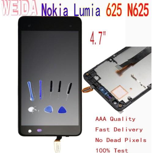 WEIDA 4.7" For Nokia Lumia 625 N625 LCD Display Touch Screen Digitizer Assembly Frame with Tool RM-941 RM-943