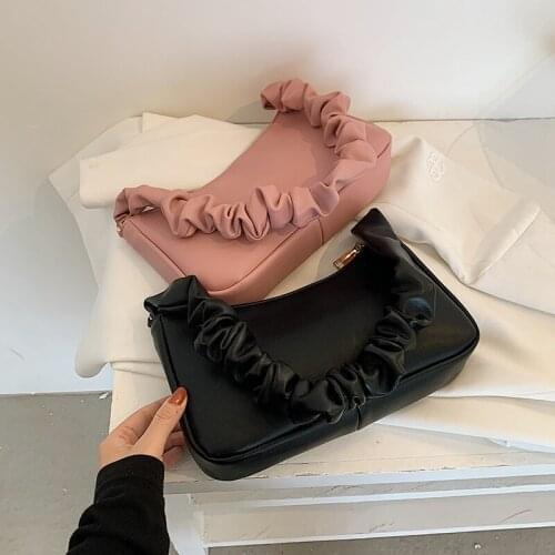 Pleated Strap Small PU Leather Armpit Crossbody Bag For Women 2021 Female Travel Fashion Chain Shoulder Handbags Designer