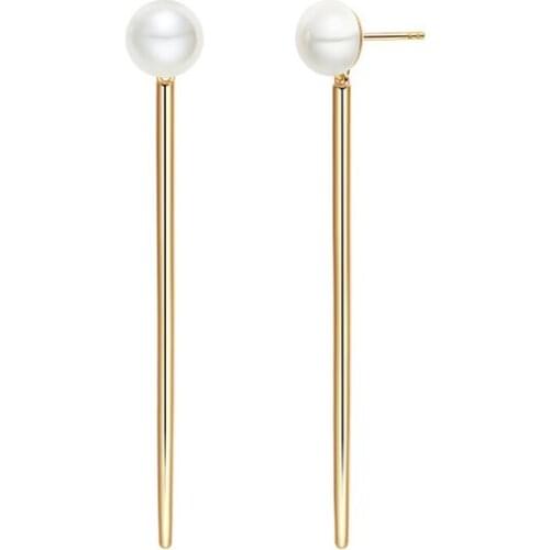 SLJELY High Quality 925 Sterling Silver Yellow Gold Color Fruit Stick Long Drop Earrings with Pearls Women Fashion Brand Jewelry