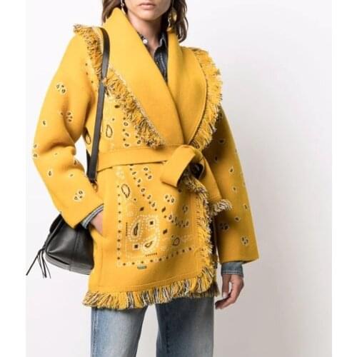 Jastie Retro Bandana Cashmere Cardigan Jacket Women Sweater 2021 Autumn Winter Long Sleeve Tassel Lapel Boho Sweater Overcoat