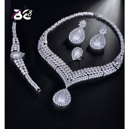 Be 8 Latest Fashion Crystal Bridal Jewelry Sets African Beads AAA CZ Wedding Necklace Earrings Bracelet Sets for Women S179