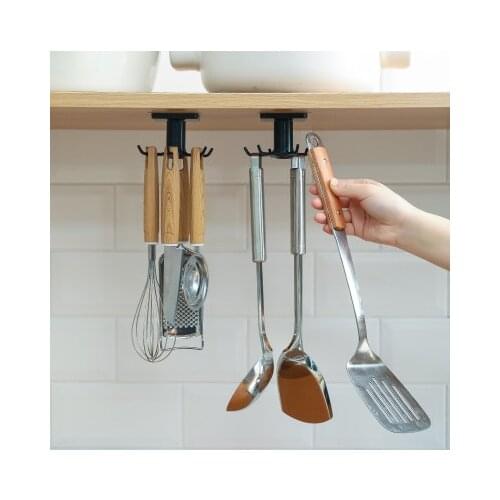 1Pcs 6 Hooks Under Shelf Kitchen Rotate Hooks Holder Hang 360 Degrees Rotating Hook Multi-Purpose Hooks Home Storage Accesorios