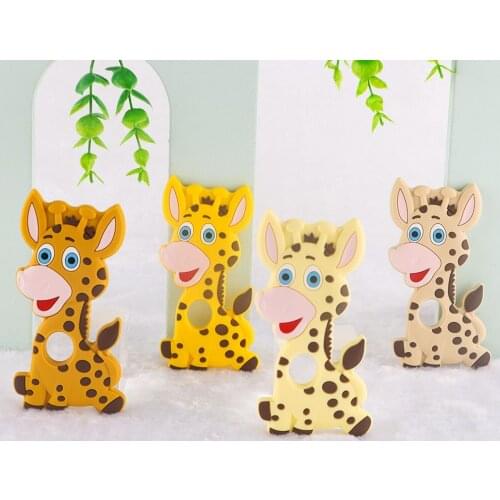 Kovict 1pc New Cartoon Giraffe Silicone Animal Teether Chewing Pandent Accessories DIY Baby Jewelry Pacifier Clip Teething Toy