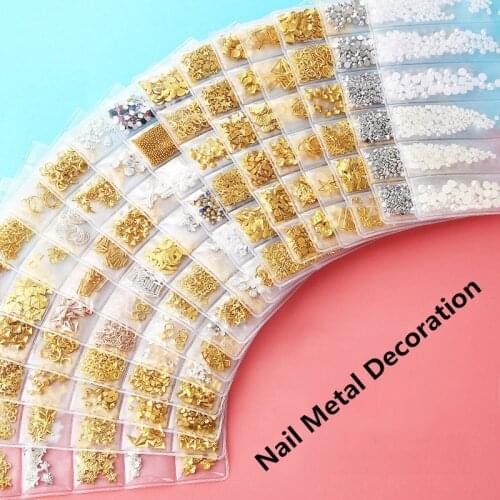 1 Pack Mixed 3D DIY Gold Hollow Metal Rivet Rhinestone Nail Art Decorations Pearl DIY Nail Studs Manicure Accessories