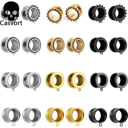 Casvort 10PCS/lot Stainless Steel Dangle Ear Plugs Body Piercing Screw Tunnels Stretchers Body Jewelry Earrings Expander