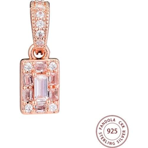 100% 925 Sterling Silver Rose Luminous Ice Pendant Charm Fits Original Bracelet Clear CZ DIY Beads for Jewelry Making Bijoux