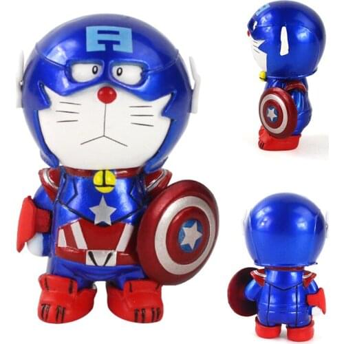 7cm Doraemon cos Captain America Cute Cartoon Statue PVC Collection Model Figure Toys