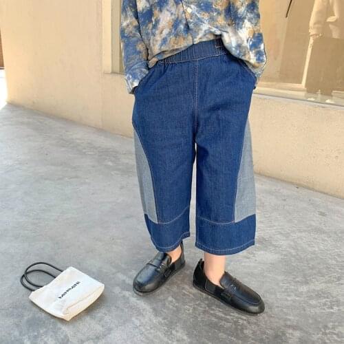 Boys Pants Autumn Denim Trousers Girls Boys New Cotton Spring Students Jeans Casual Childrens Clothing Patchwork Toddler Jeans