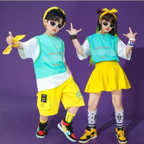 Kids Concert Hip Hop dancing Outfits Tshirt Street wear Shorts Skirt For Singers Girls Boys Jazz Dance Wear Costumes Outfits