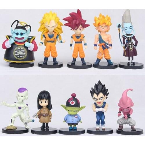 10pcs/set Dragon Ball Z Gods and Gods 3rd Generation Q Version Goku Vegeta Frieza Majin Buu Action Figure Model Gifts Toys