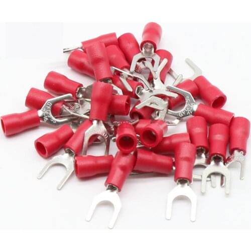 SV1.25-5 Red 100PCS/Pack SV1.25-5 Insulated Fork Cable Wire Terminal Connector Electrical Crimp Terminal SV1-5 SV