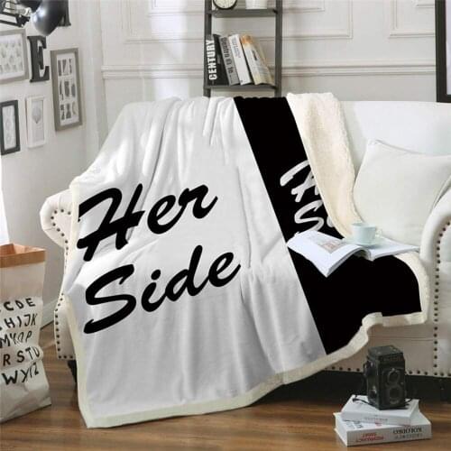 Her Side his side Sherpa Fleece Blanket Black white Plush Throw Blankets for Adult Thin Soft Quilt Drop Shipping