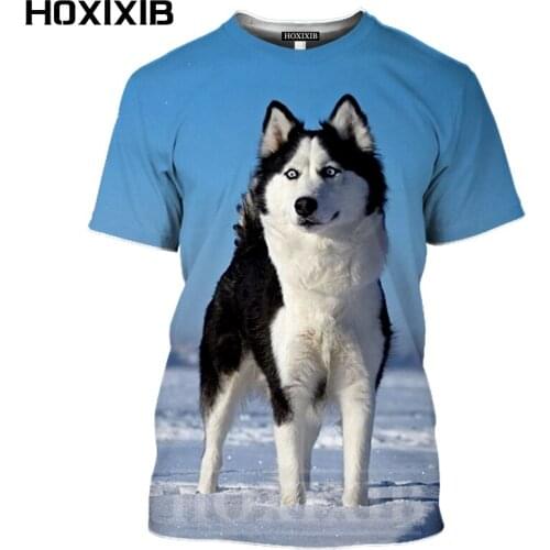 HOXIXIB Siberian Husky T Shirt Men Summer O Neck 3D Print Animal Tshirt Women Kawaii Two Ha Dog Swim Maple Leaf Hip Hop Pullover