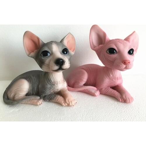 Canadian Sphynx Sphinx Hairless Cat Hand Painted Statue Pet Animal Model Realistic Educational Painted Figure Decoration Resin