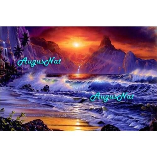 Sunset sea diamond painting full square scenery wave wall art mountain landscape diamond dots decor diy diamond canvas art gift