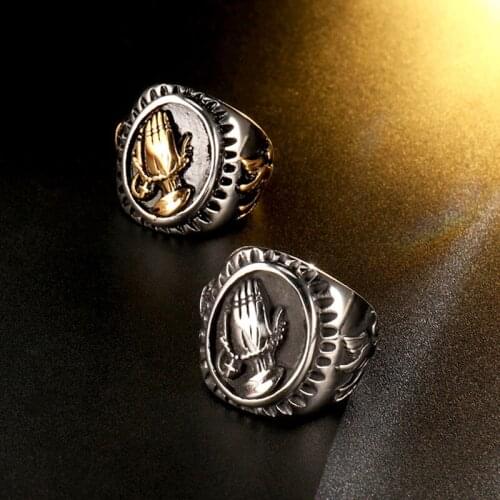 Vintage Virgin Mary Pray Hand Ring Men Women Stainless Steel Peace Dove Prayer Ring Fashion Lucky Christian Jewelry Dropshipping