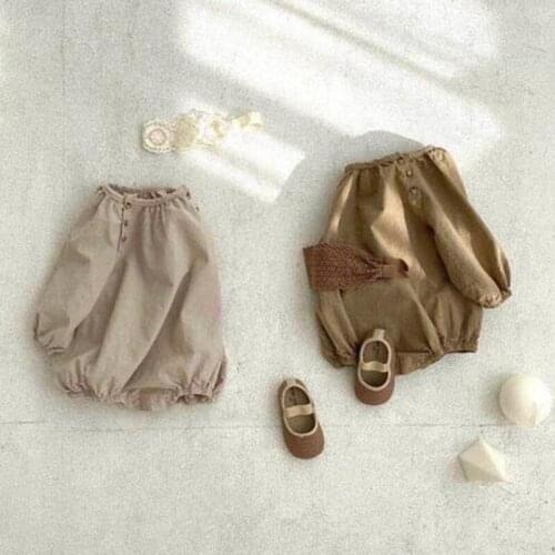 Newborn Romper Japanese Style Cotton Linen New Autumn Baby Casual Round Neck Double-breasted One-piece Romper with Long Sleeves