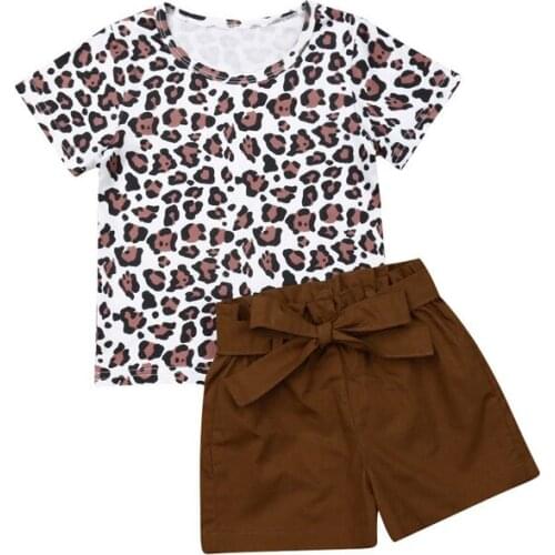 2019 Summer Kids Baby Girl Clothes Sets Leopard Print T-shirt+Bow Belt Shorts Girls' Outfits 2Pcs Fashion Girl Sets 0-4Years