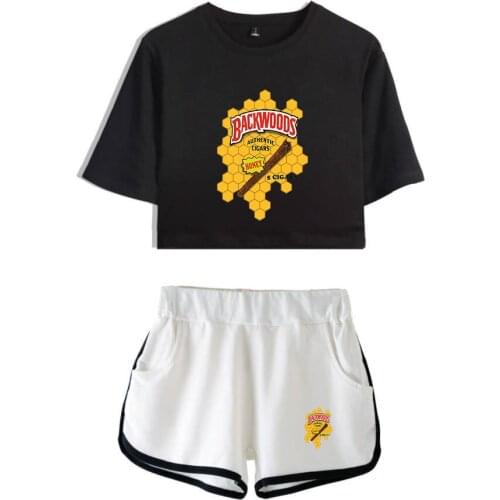 New 2 piece set BACKWOODS T shirt Sets Streetwear Tops girls Sexy Shorts Sportswear Summer Comfortable Breathable Short Pants