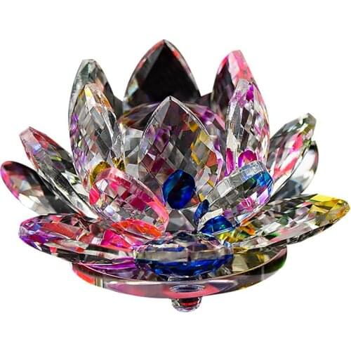 Colorful Crystals Lotus Decorative Transparent Crystal Lotus Flower Table Ornament Photography Props Home Decoration Crafts