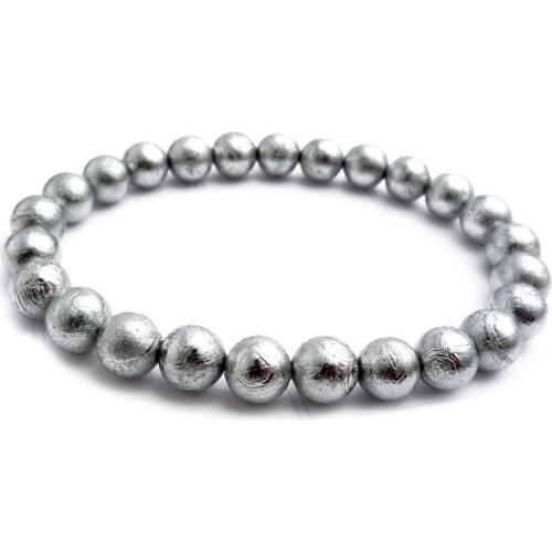7 mm Genuine Natural Gibeon Iron Meteorite Silver Plated Round Beads Fashion Women Men Jewelry Stretch Bracelets