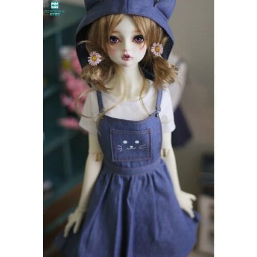 BJD doll clothes girl dress for 60m 1/3 BJD doll fashion casual denim dress + print T-shirt