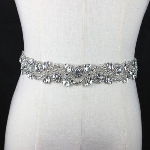 Silver Bridal Sash Ribbon Belt Rhinestone Pearls Wedding Belts Wedding Dress Evening Dress Accessory Fashion headband Decoration