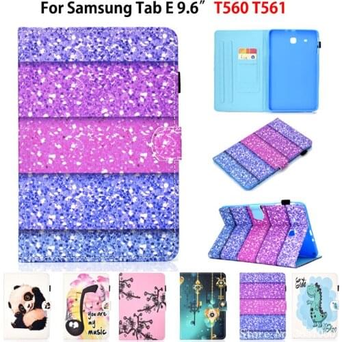 Cute Cartoon Case For Samsung Galaxy Tab E 9.6" SM-T560 T560 T561 Cover Funda Tablet Silicone PU Leather Flip Stand Shell Coque