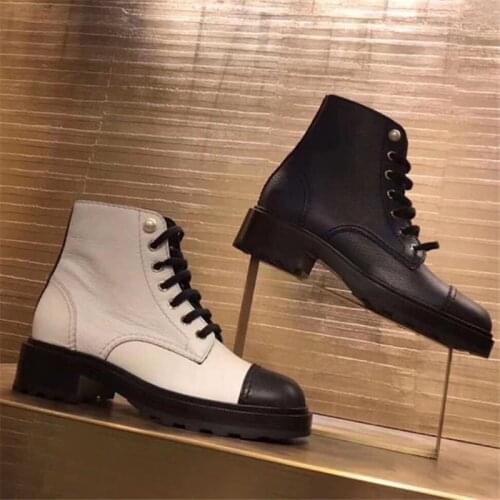 Pearl Motorcycle Boots Winter Shoes Woman Lace Up Bota Feminina Brand Biker Boots Warm Short Zapatos De Mujer Low Heels Ladies