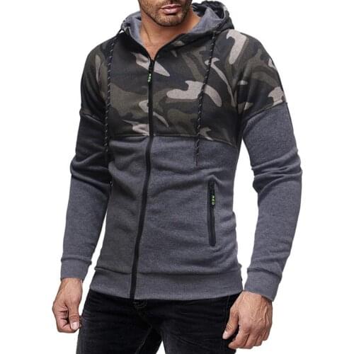 Men Casual Hoodies Long Sleeve Camouflage Zipper Pocket Hooded Hoodie Sweatshirt 2021 Mens Clothing