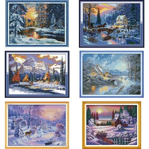 Winter Snow scenery Series Cross Stitch Kits 14CT 11CT Count Canvas Printing Embroidery Kit Needlework Home Decoration Painting