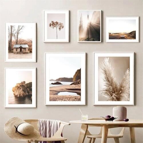 Autumn Forest Tree Grass Canvas Poster Plants Reed Wall Painting Ocean Landscape Print Wall Art Pictures Living Room Home Decor