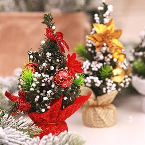 Hot Mini Christmas Tree Snowflakes Artificial Christmas Mini Cedar Ornaments Festival Table Miniature Ornament Home Decoration
