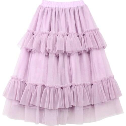 0-14Y Summer Autumn Girls Kids Long Pink Tutu Skirt with Cotton Lining Ruffle Girl Skirts Princess Long Pleated Pettiskirt Tutus