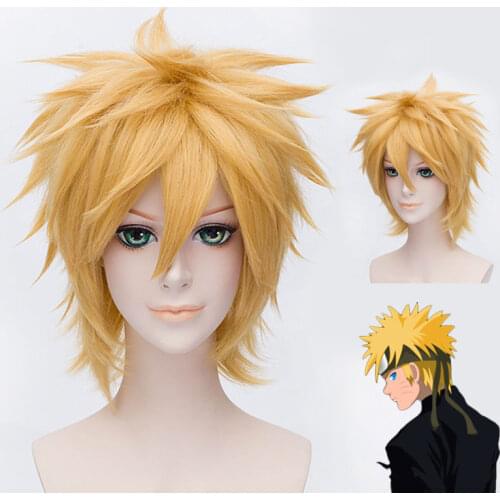 Naruto Uzumaki Wigs Golden Short Fluffy Shaggy Layered Heat Resistant Synthetic Hair Cosplay Costume Wig + Wig Cap